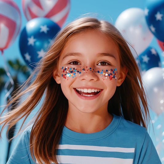 Patriotic USA flag red white and blue face and hair glitter stick 0.56oz for Independence Day Memorial Day Veterans Day 4th of July outfits and accessories for women and kids