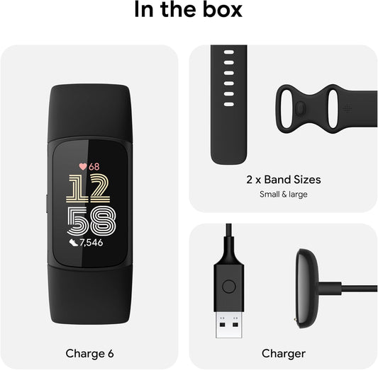 Fitbit Charge 6 Fitness Tracker with Heart Rate, GPS, Obsidian
