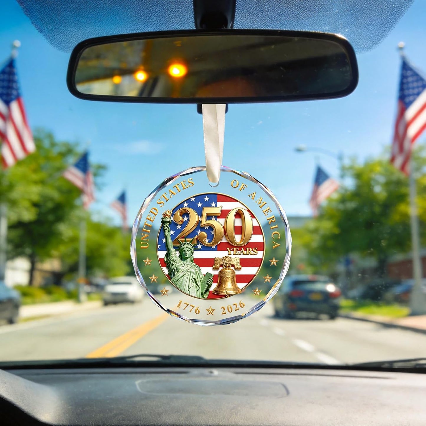 250th Anniversary USA crystal glass Liberty Bell ornament 1776-2026 commemorative keepsake gift for men and women for 4th of July and Memorial Day decoration