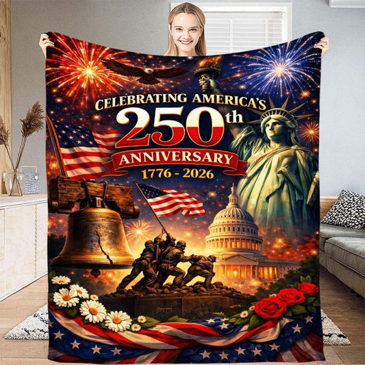Personalized 250th Anniversary USA patriotic eagle throw blanket soft cozy keepsake 1776-2026