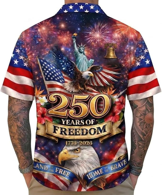 GABITA America's 250th Anniversary Hawaiian Shirt 1776–2026 | Patriotic Eagle Flag Button Down Shirt for Men