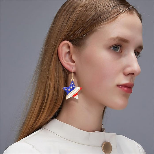 American flag flip flop cubic zirconia dangle earrings patriotic red white blue 4th of July jewelry for women