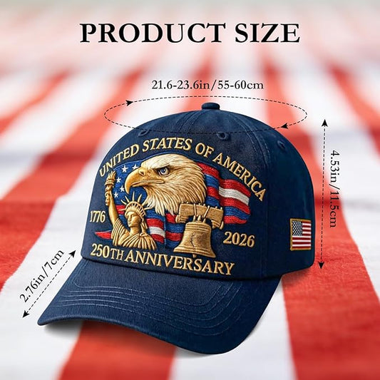2-pack 250th Anniversary eagle embroidered patriotic baseball cap adjustable navy blue red 1776-2026