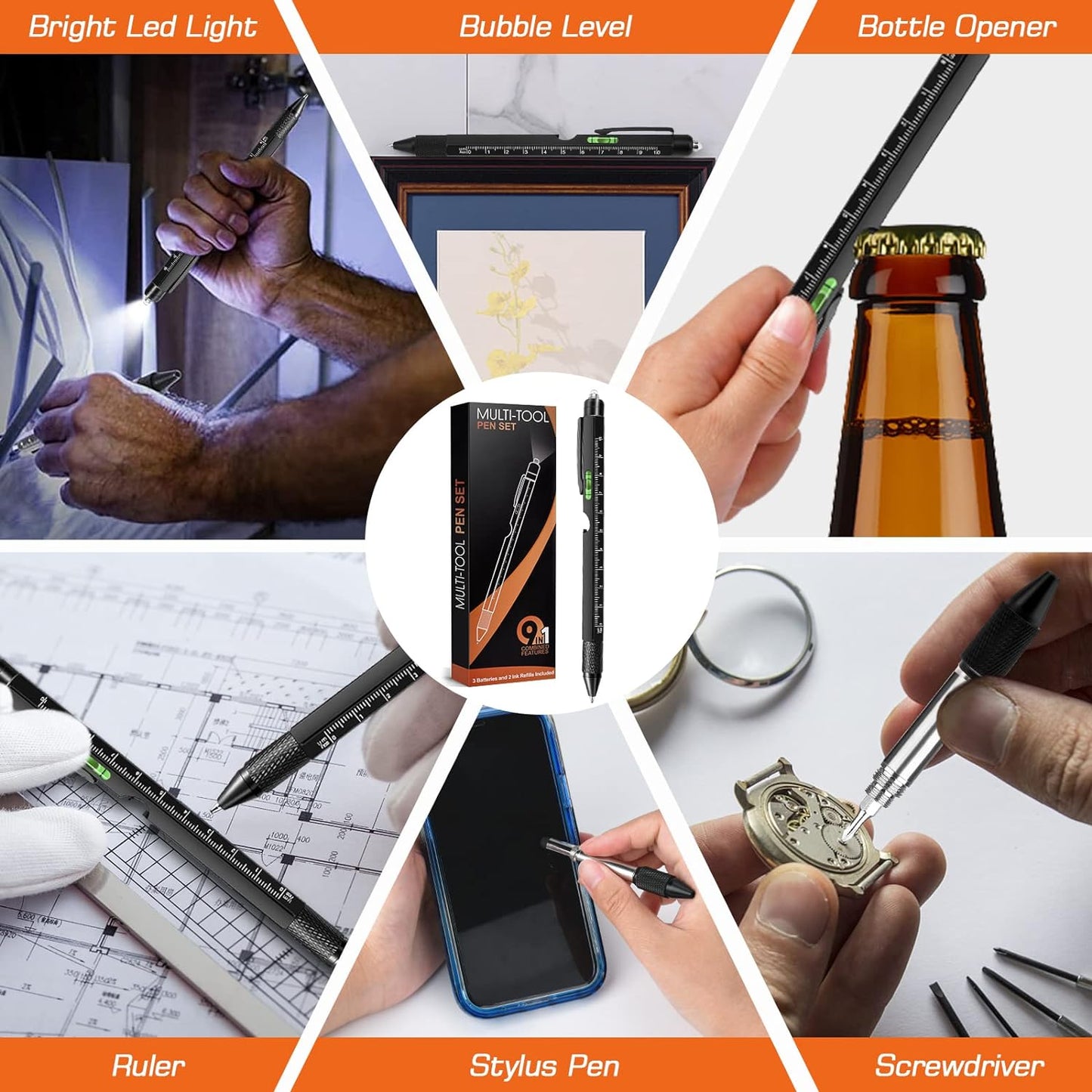 9-in-1 multitool pen cool gadget gift for dad husband and him Father's Day birthday and Christmas stocking stuffer