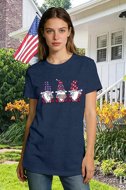 4th of July Shirts Women American Flag Gnomes T-Shirt | Patriotic Stars and Stripes Tee Tops