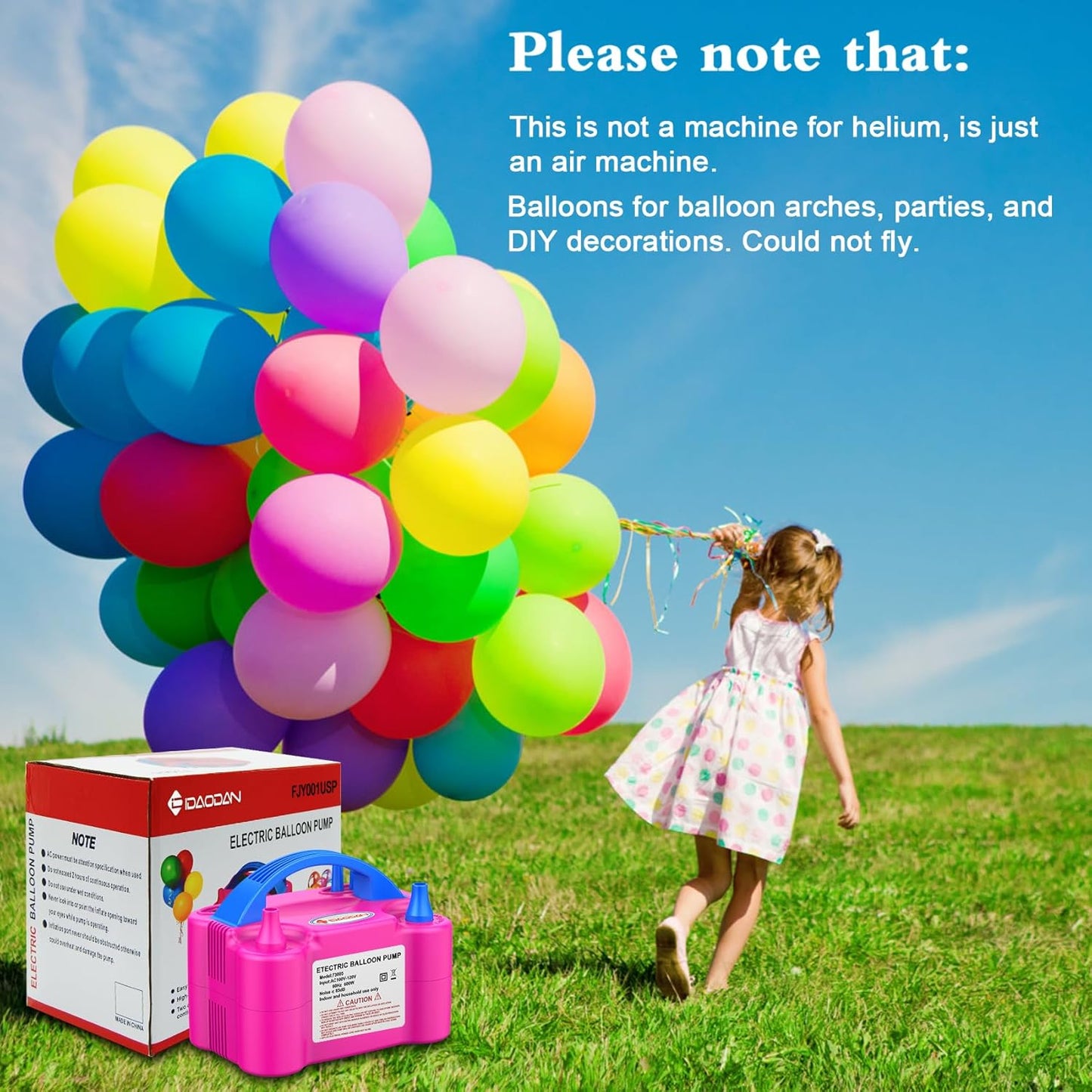 IDAODAN Electric Balloon Pump, Portable Electric Balloon Blower Machine Balloon Air Pump Dual Nozzle Rose Red 110V 600W Balloon Inflator for Party Decorations