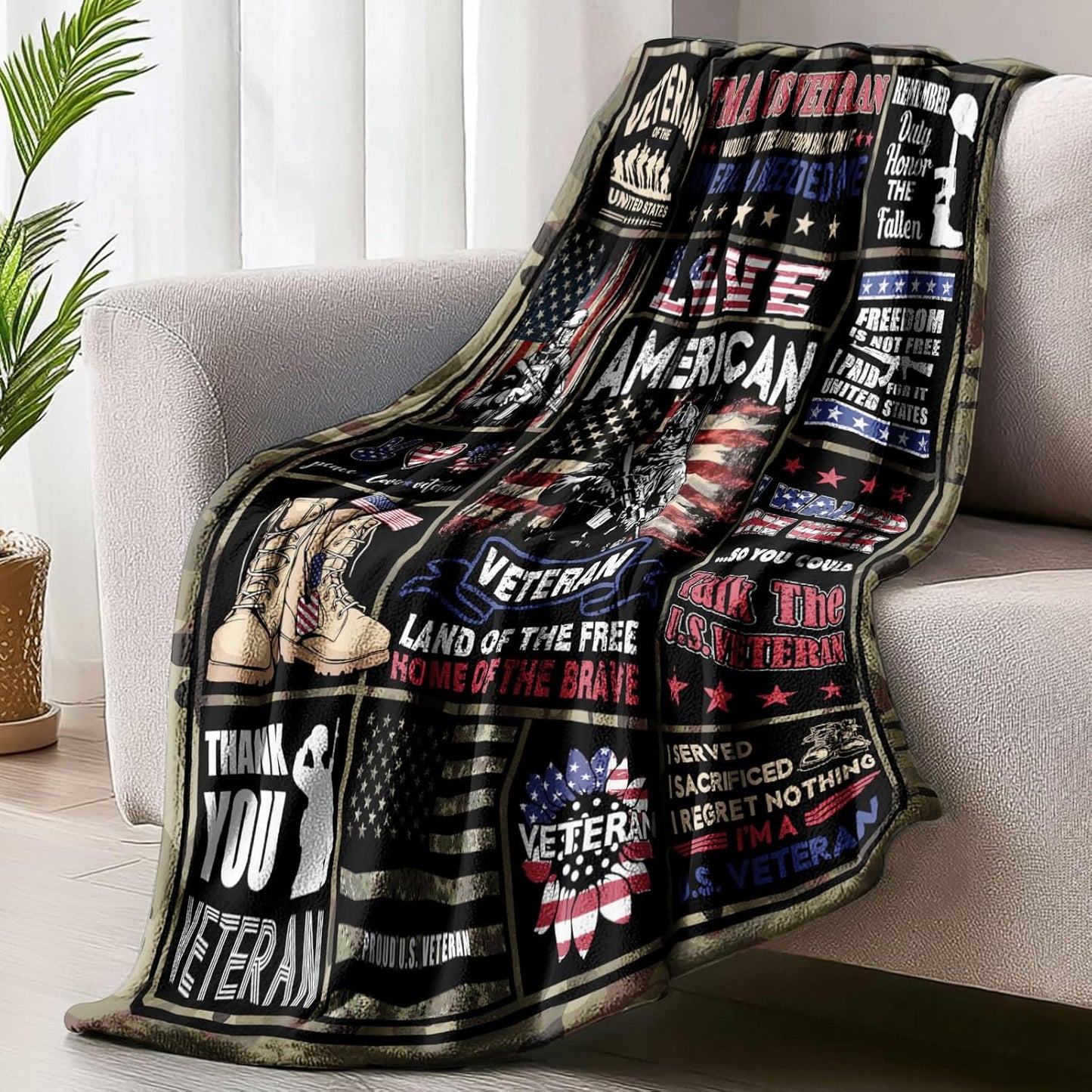Veteran Father's Day patriotic military fleece throw blanket gift for military dad and grandpa