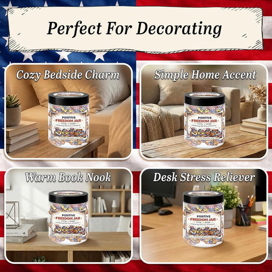 Positive Freedom Jar with 60 patriotic affirmation cards displayed as a 4th of July gift for America's 250th anniversary