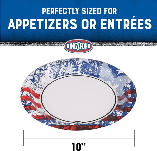 Kingsford 10-inch heavy duty white paper plates 50 count, grease resistant disposable dinner plates for BBQ cookouts tailgates and camping