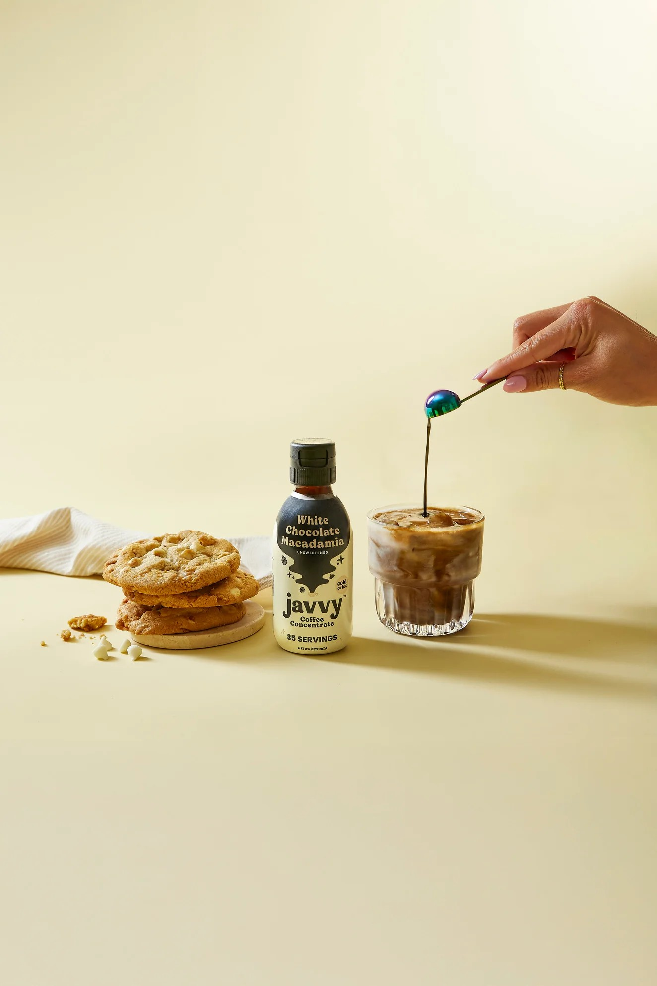 Javvy Coffee Concentrate in White Chocolate Macadamia flavor — smooth, nutty, creamy white chocolate and toasted macadamia, no brewer needed