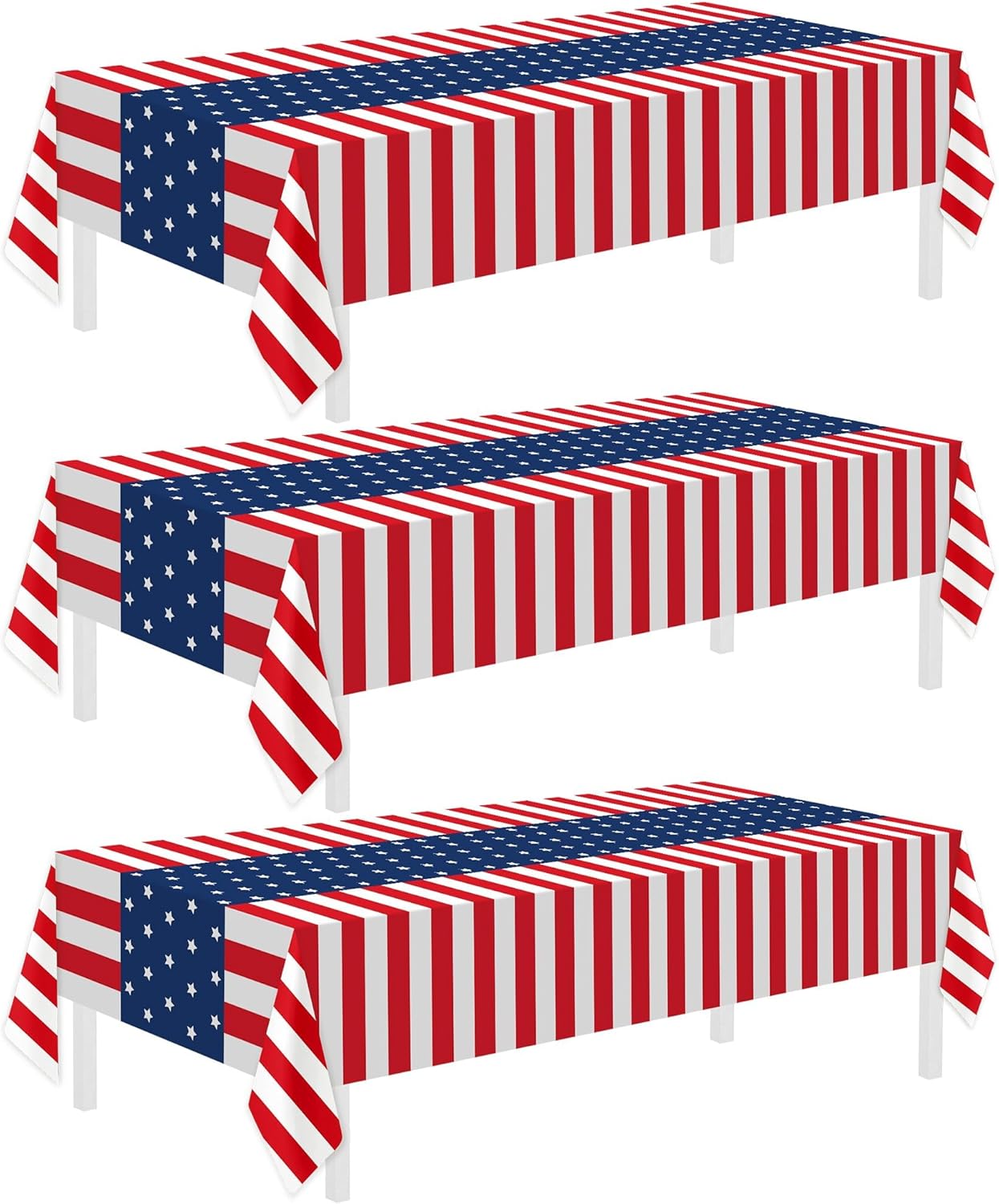 3 pack red white blue disposable patriotic plastic tablecloths 54x108 inches for 4th of July Independence Day Memorial Day and outdoor party decorations