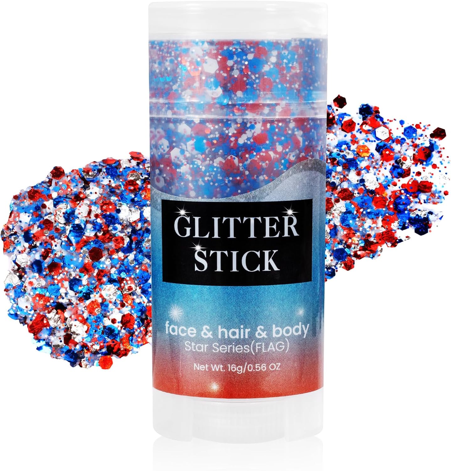 Patriotic USA flag red white and blue face and hair glitter stick 0.56oz for Independence Day Memorial Day Veterans Day 4th of July outfits and accessories for women and kids