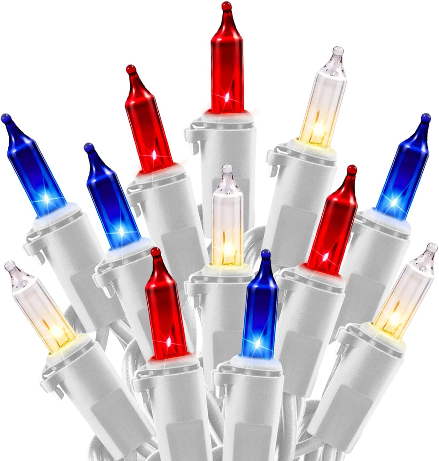 100 count 20 feet red white blue patriotic mini incandescent string lights waterproof for indoor outdoor 4th of July and Independence Day decoration