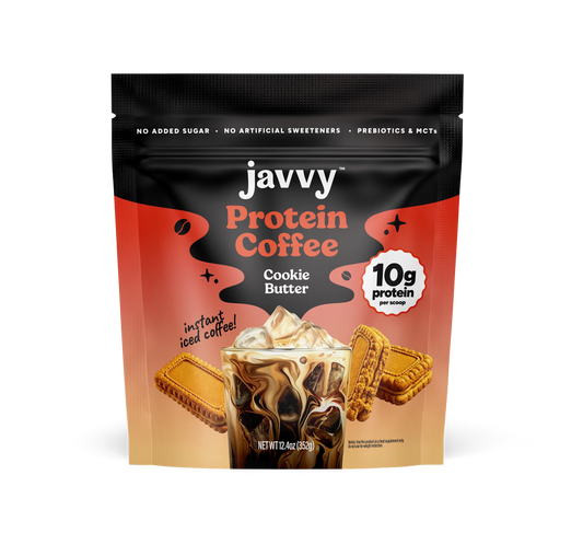 Javvy Cookie Butter flavored protein coffee with premium whey protein