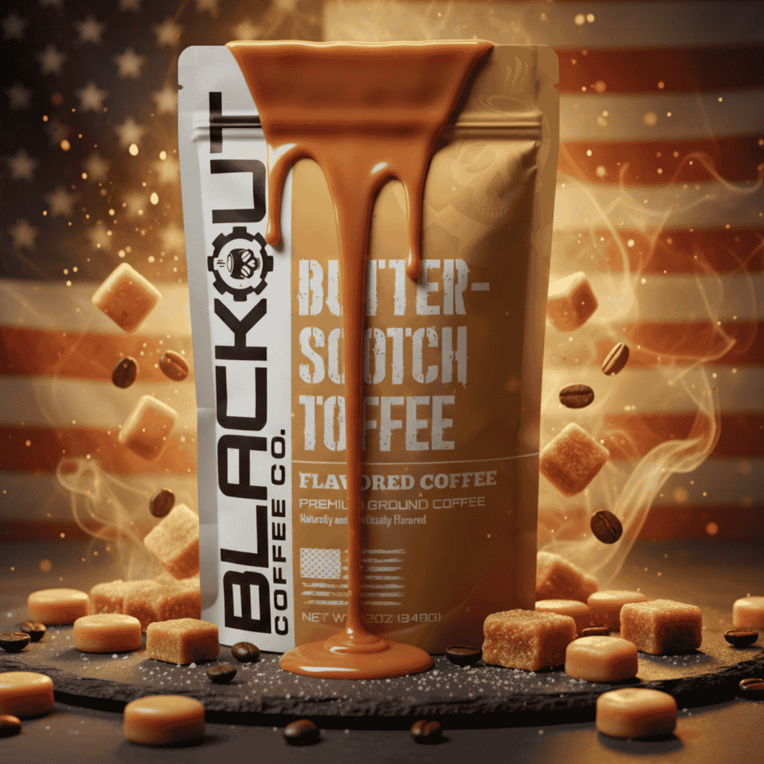 Blackout Coffee Butterscotch Toffee flavored coffee bag