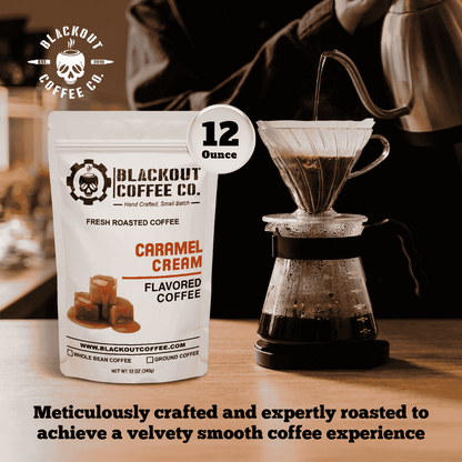 Caramel Cream flavored coffee bag with caramel, brown sugar, and vanilla cream notes