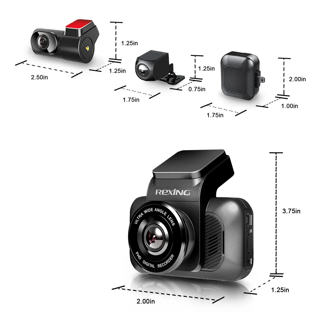 Rexing V5 bundle 3-channel 4K dash cam with Wi-Fi and GPS showing front interior and rear camera views — Veterans Value Hub
