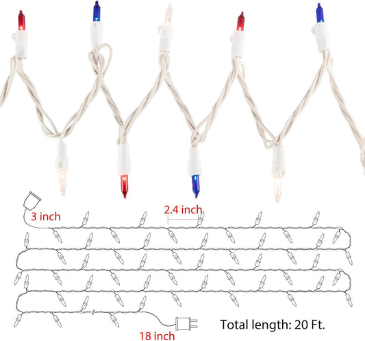 100 count 20 feet red white blue patriotic mini incandescent string lights waterproof for indoor outdoor 4th of July and Independence Day decoration