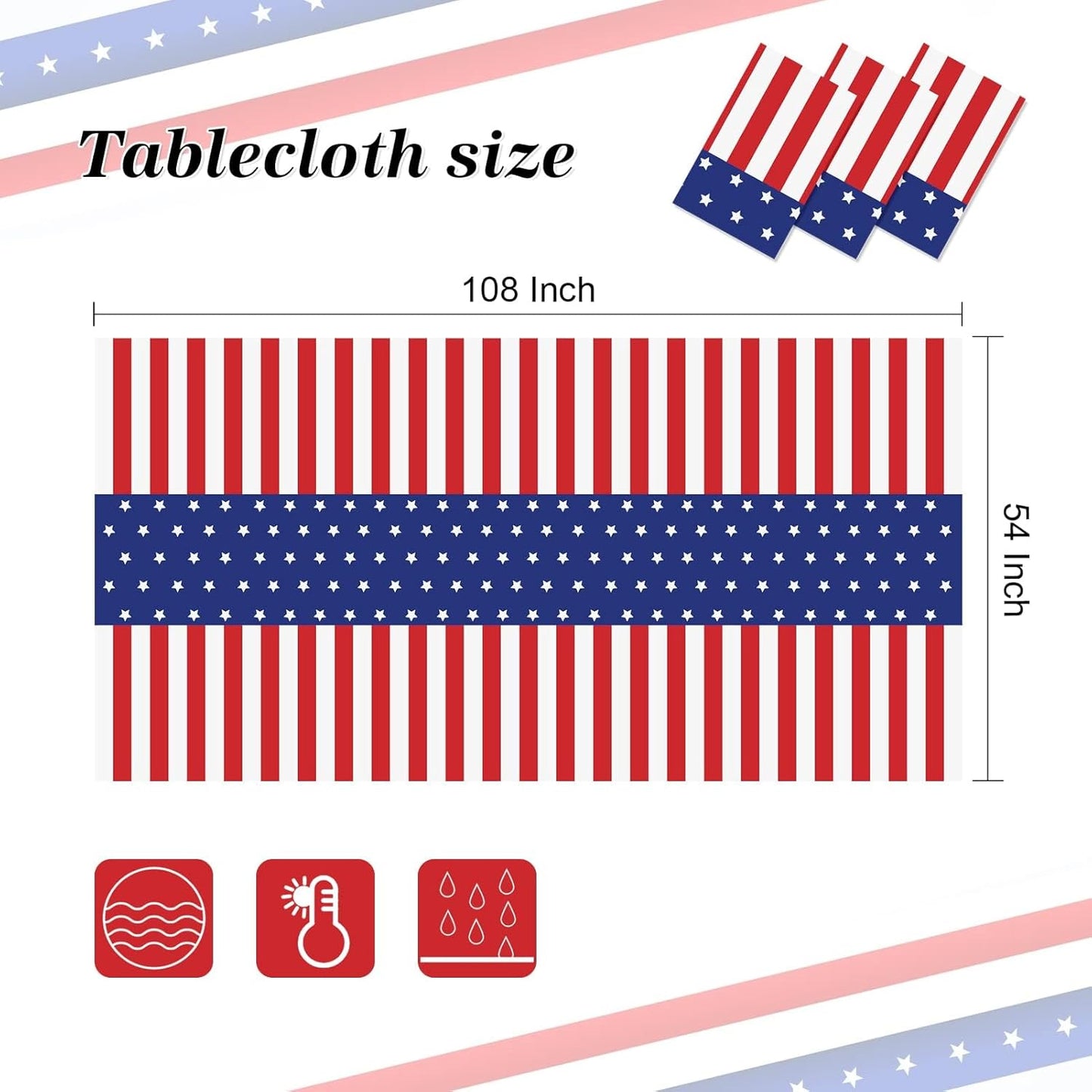 3 pack red white blue disposable patriotic plastic tablecloths 54x108 inches for 4th of July Independence Day Memorial Day and outdoor party decorations