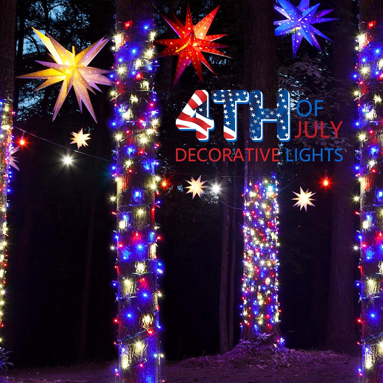 100 count 20 feet red white blue patriotic mini incandescent string lights waterproof for indoor outdoor 4th of July and Independence Day decoration