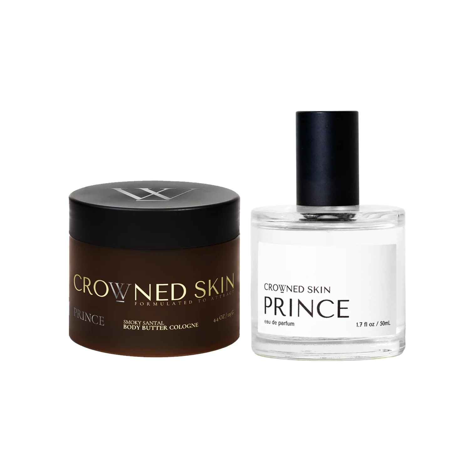 Prince Body Butter Cologne and Eau de Parfum Set with jars and bottle displayed