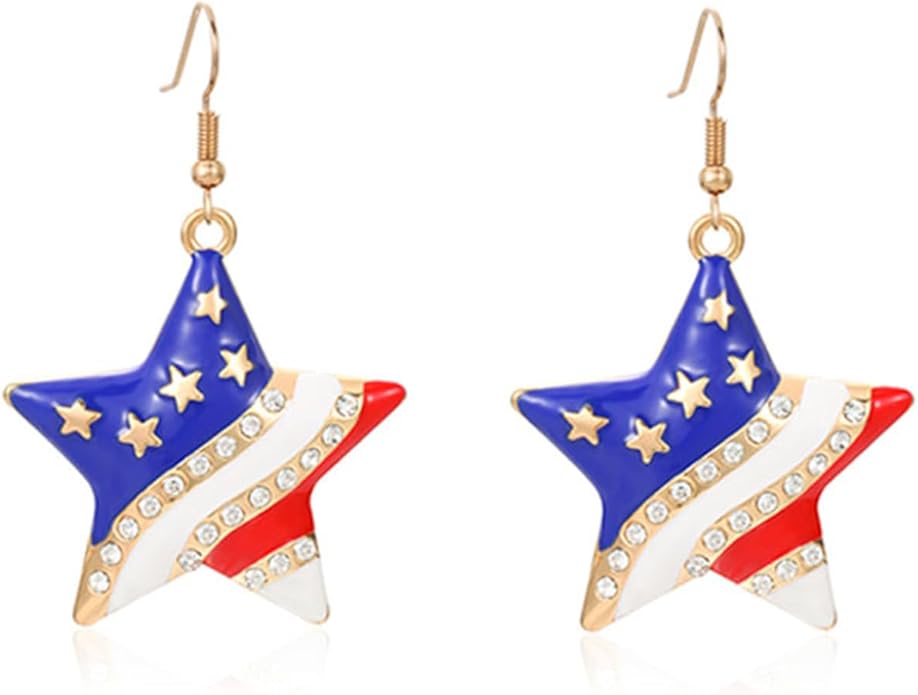 American flag flip flop cubic zirconia dangle earrings patriotic red white blue 4th of July jewelry for women