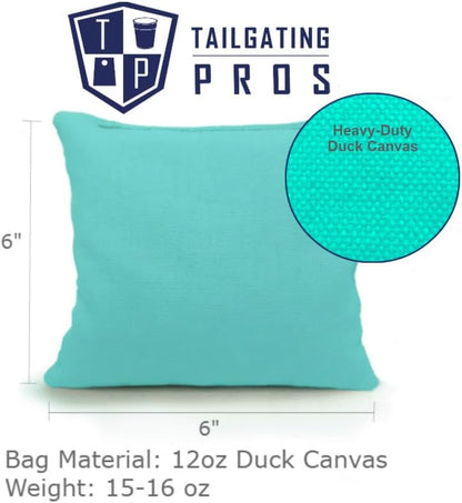 Tailgating Pros regulation cornhole boards with patriotic eagle flag design, 8 bean bags and carrying cases on green grass