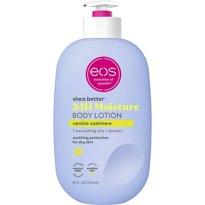 eos Shea Better Body Lotion in Vanilla Cashmere 16 fl oz — lightweight 24-hour moisturizer with natural shea butter, vegan and hypoallergenic, available at VeteransValueHub.