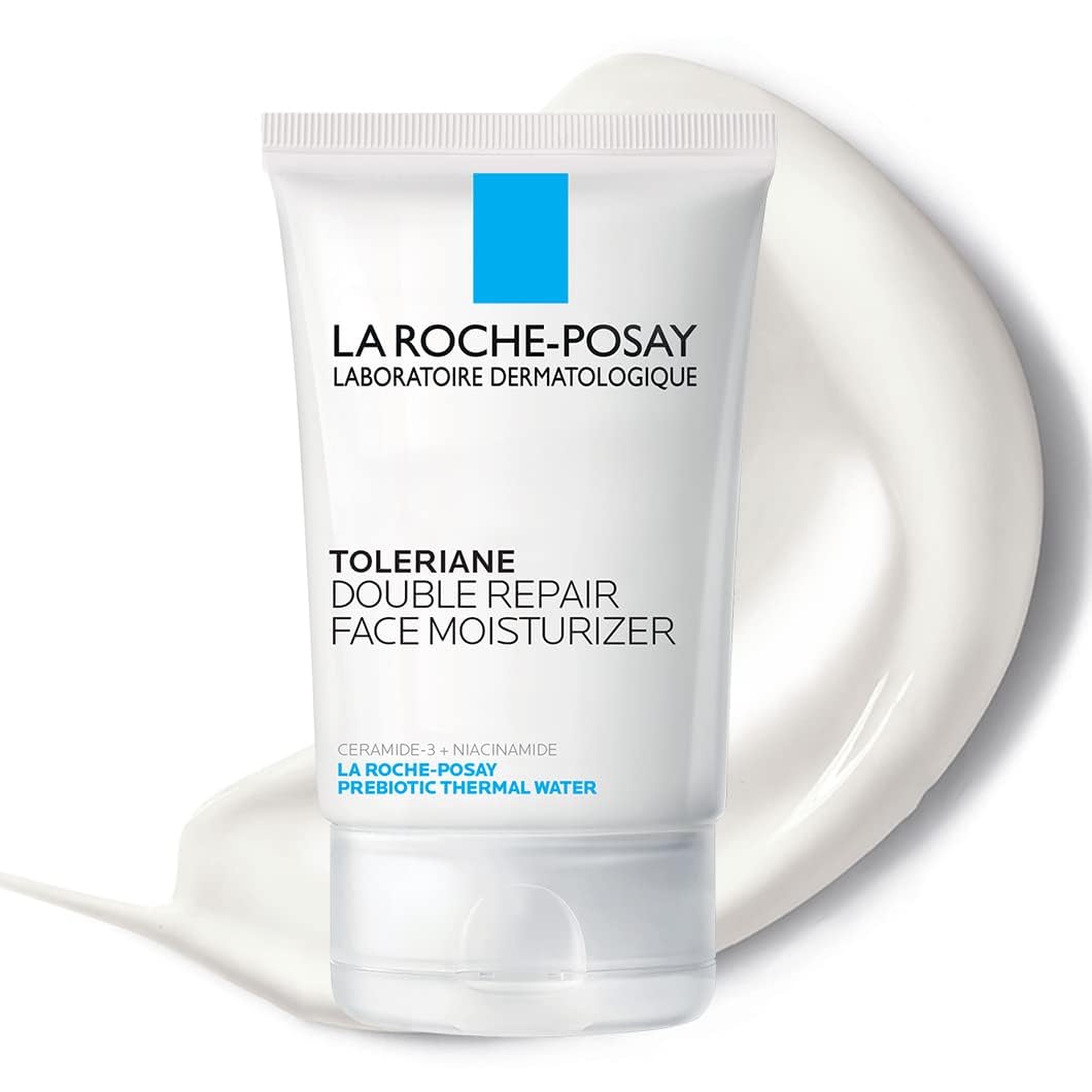La Roche-Posay Toleriane Double Repair Face Moisturizer — daily ceramide and niacinamide cream with prebiotics for 48-hour hydration, fragrance-free for all skin types, available at VeteransValueHub.
