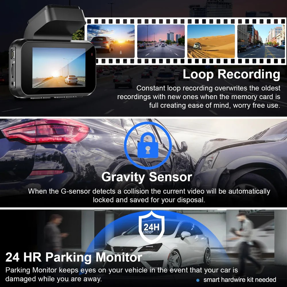 Rexing V5 bundle 3-channel 4K dash cam with Wi-Fi and GPS showing front interior and rear camera views — Veterans Value Hub