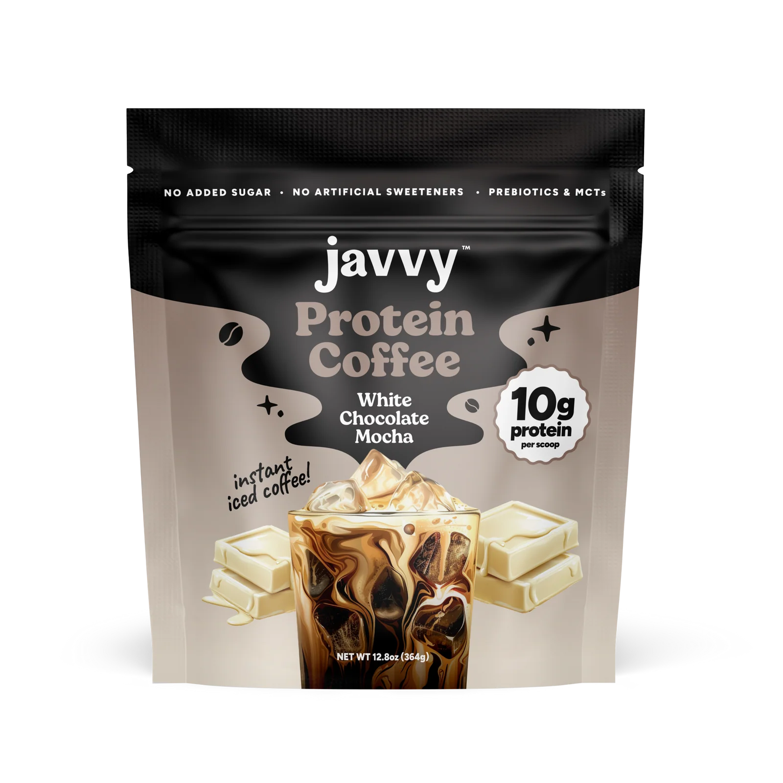 Javvy White Chocolate Mocha flavored protein coffee with premium whey protein