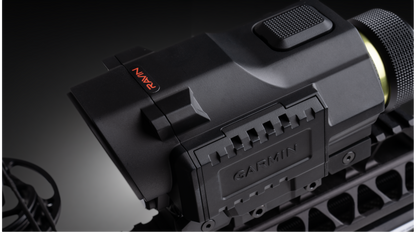 Ravin Integrated Xero X1i crossbow scope by Garmin with built-in rangefinder and digital aimpoints mounted on Ravin crossbow