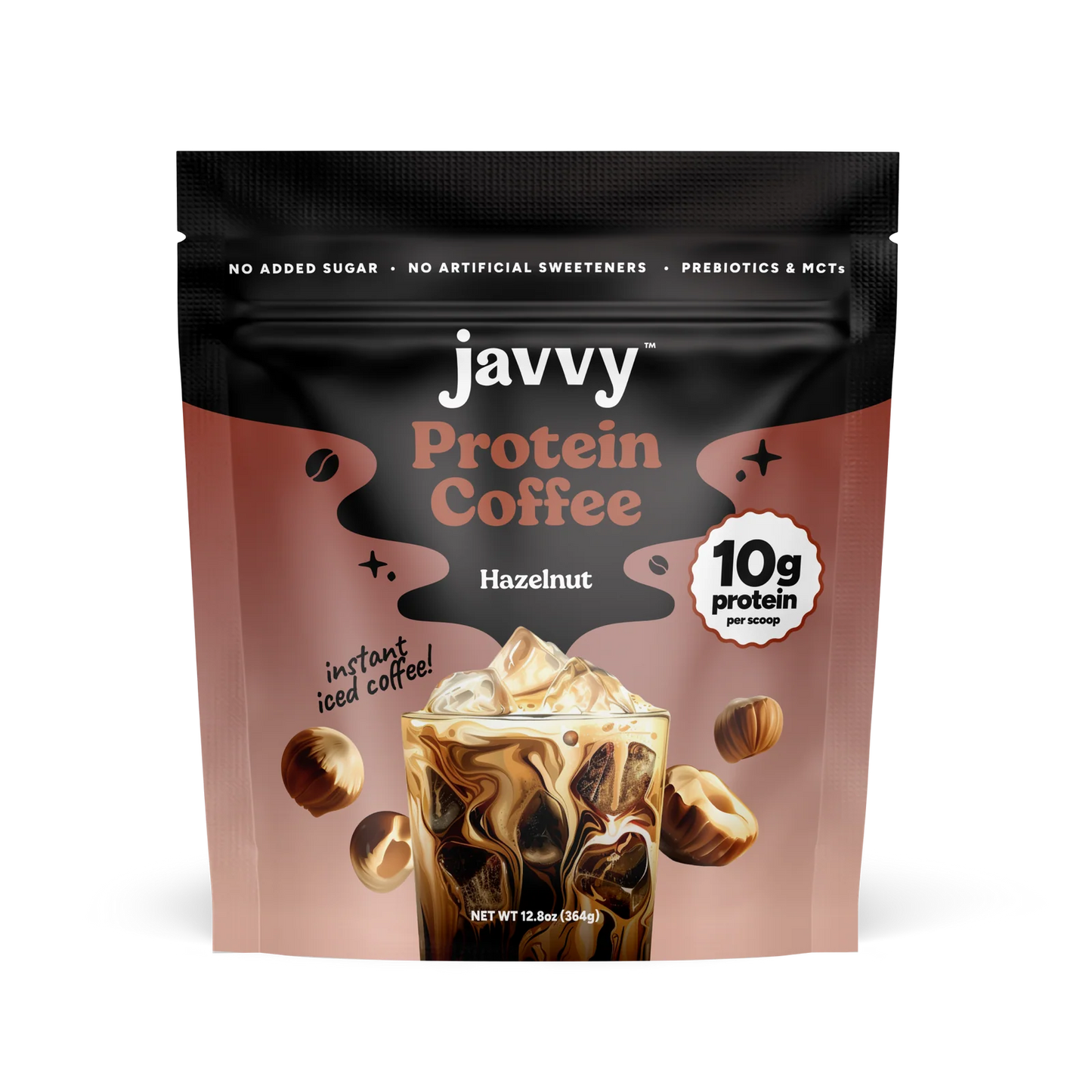 Javvy Hazelnut flavored protein coffee with premium whey protein