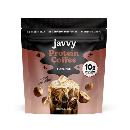 Javvy Hazelnut flavored protein coffee with premium whey protein
