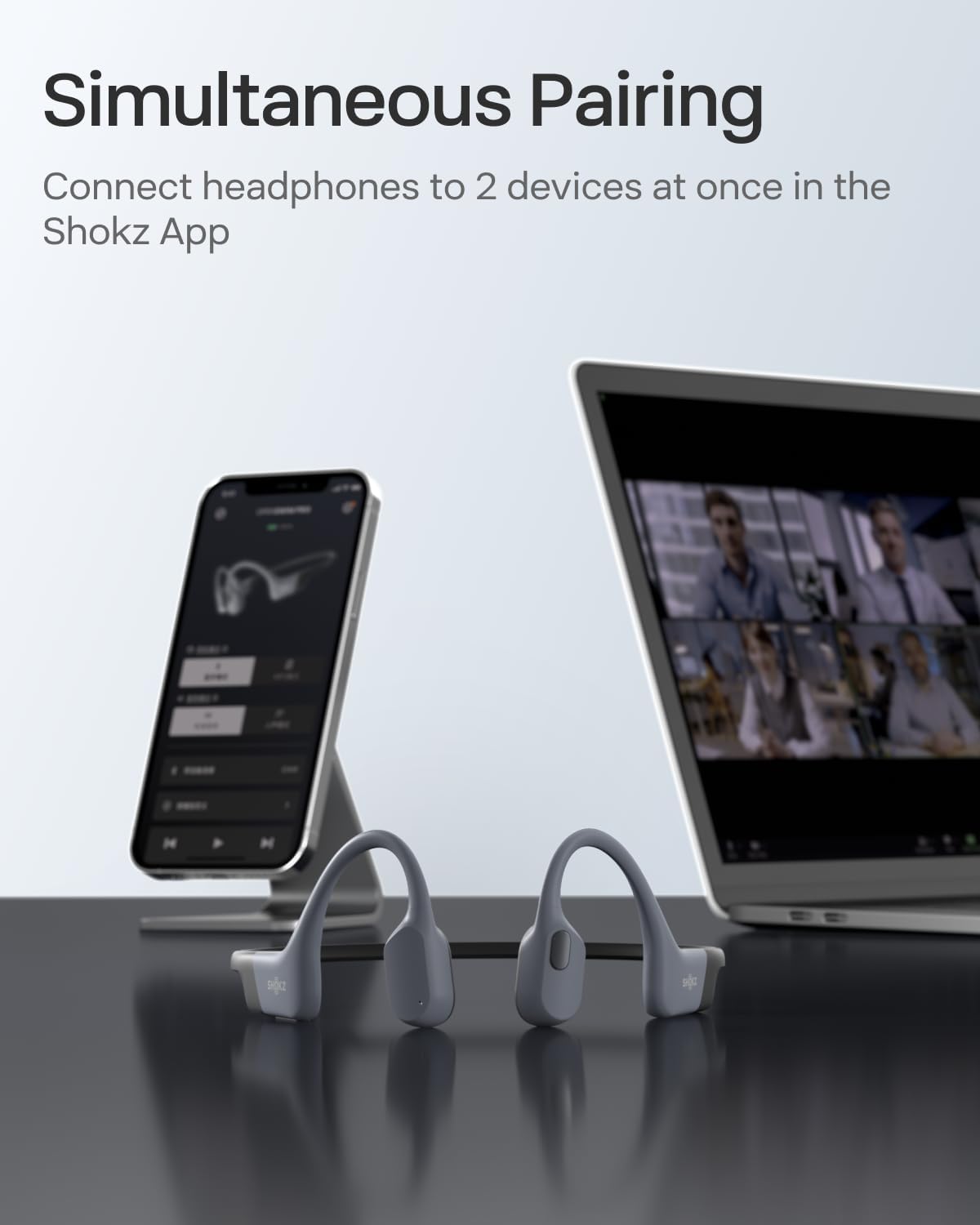 SHOKZ OpenSwim Pro - Open-Ear Bluetooth Headphones & 32GB MP3 Player, IP68 Waterproof, Bone Conduction Headphones, Secure Fit for Workouts, Running and Swimming, Built-in Microphone, Grey (Renewed)