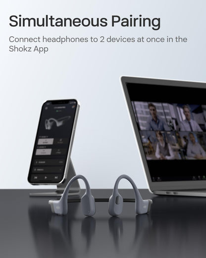 SHOKZ OpenSwim Pro - Open-Ear Bluetooth Headphones & 32GB MP3 Player, IP68 Waterproof, Bone Conduction Headphones, Secure Fit for Workouts, Running and Swimming, Built-in Microphone, Grey (Renewed)