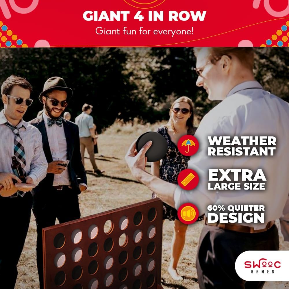 SWOOC Games premium giant four in a row game standing over 2 feet tall set up outdoors at a backyard party
