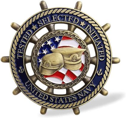 US Navy veteran military challenge coin collectible on dark background