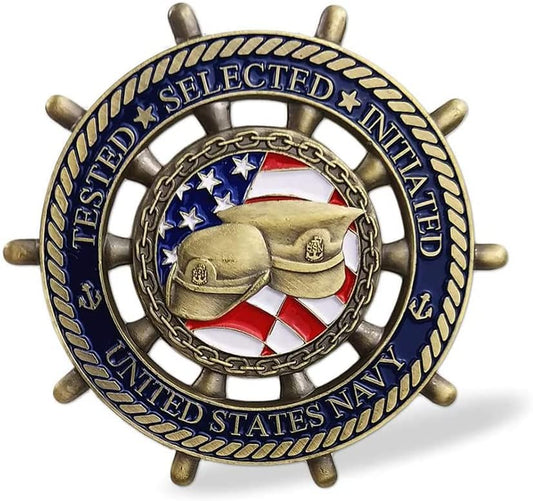 US Navy veteran military challenge coin collectible on dark background