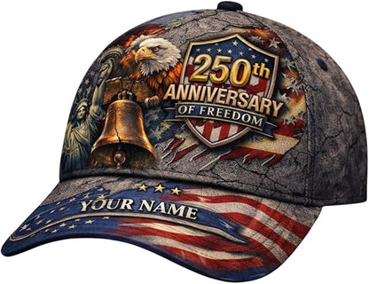 Personalized 250th Anniversary USA Hat 1776–2026 | Custom Name Patriotic Baseball Cap | 4th of July Gift for Men & Women