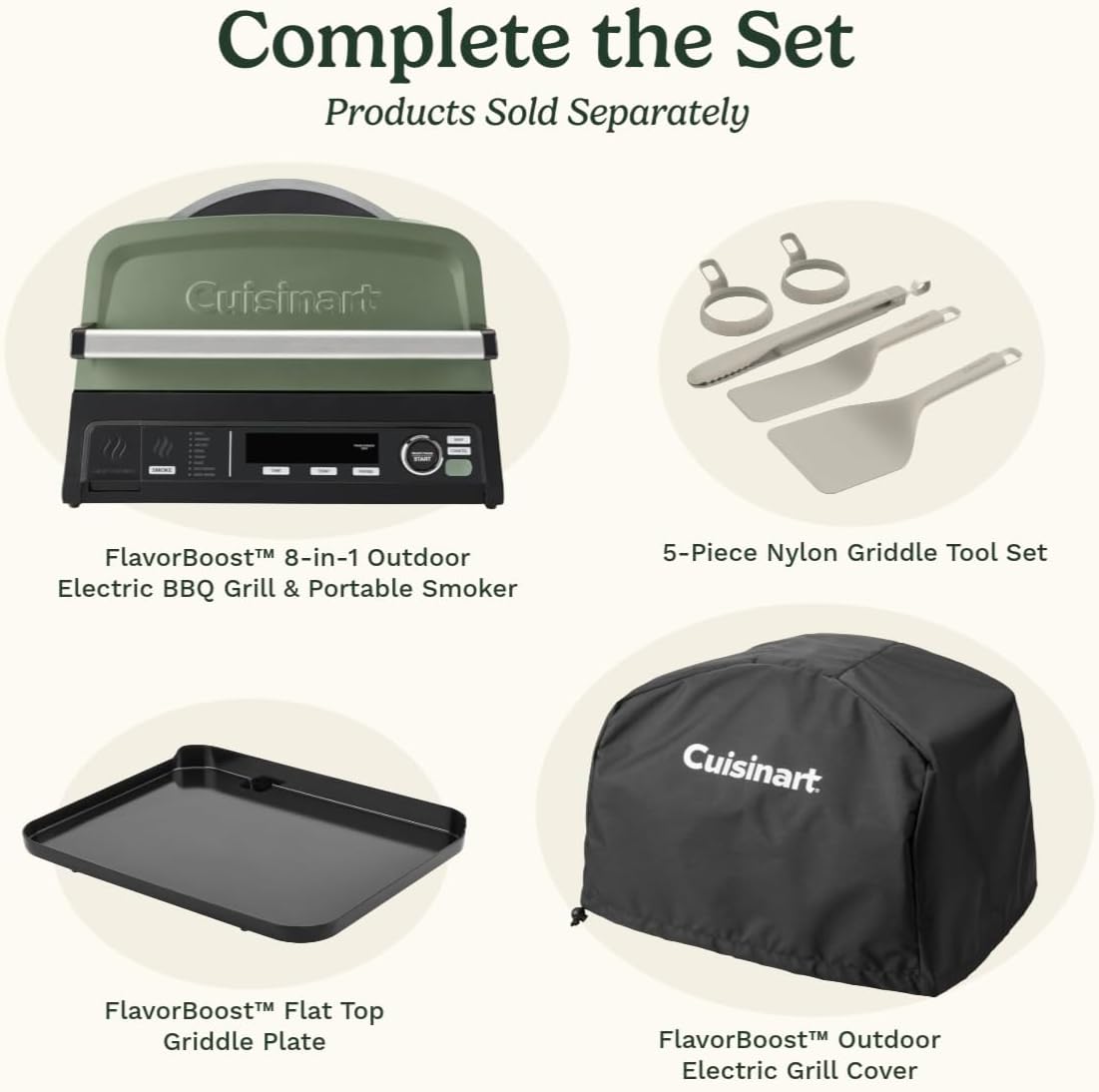Cuisinart FlavorBoost 8-in-1 electric BBQ grill and portable smoker with air fryer combo, smart probe, and smoke drawer — compact patio and apartment grill CEG-1302