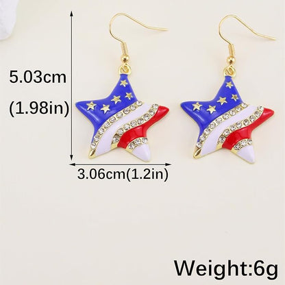 American flag flip flop cubic zirconia dangle earrings patriotic red white blue 4th of July jewelry for women