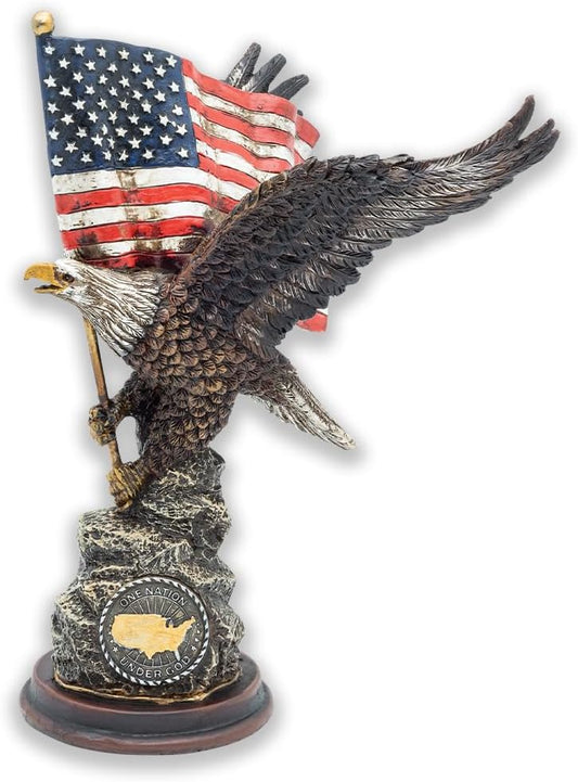 American Flag Eagle Statue | Hand Painted Sculpted Polyresin | Rustic Patriotic Home Decor | 10.5" x 7" x 6.25"