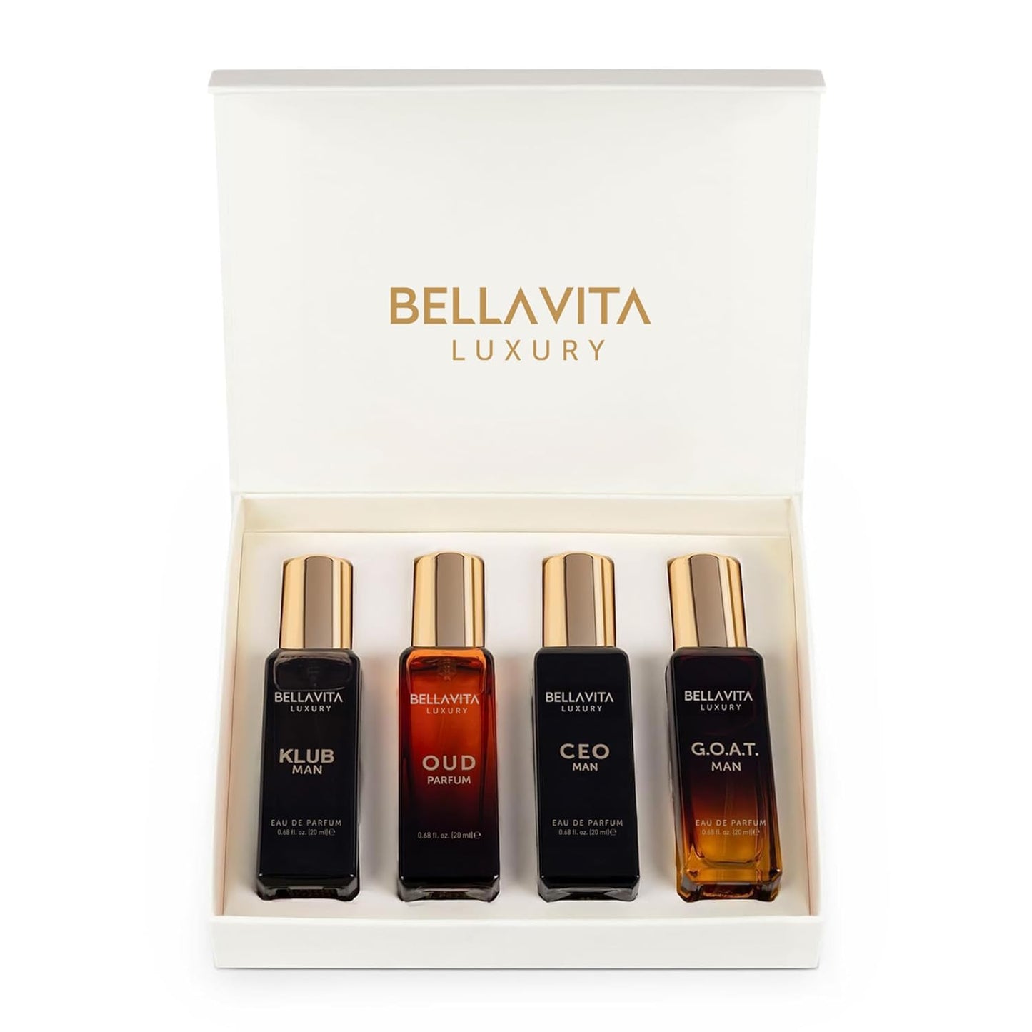 BellaVita luxury men's perfume gift set with CEO Man GOAT KLUB and OUD four 20ml bottles Father's Day gift for men