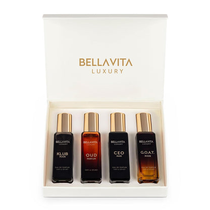 BellaVita luxury men's perfume gift set with CEO Man GOAT KLUB and OUD four 20ml bottles Father's Day gift for men