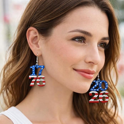 LOTSOF patriotic red white blue glitter American flag dangle earrings 4th of July 1776-2026 jewelry