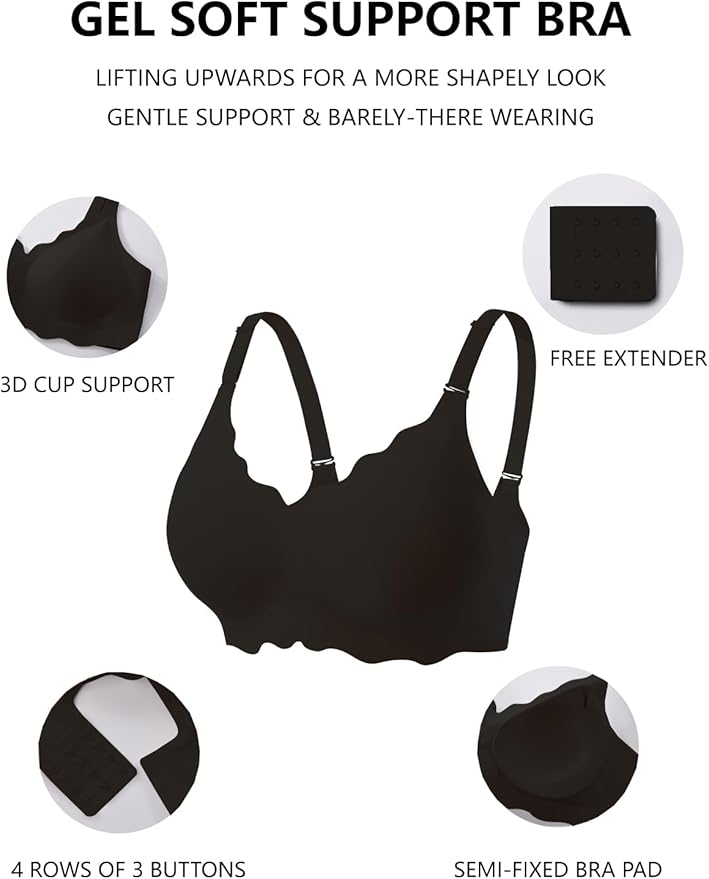 COCOMARTS Jelly Bras for Women No Underwire Scalloped Push Up Wireless Bralettes Seamless Soft Comfort Everyday Tshirt Bra