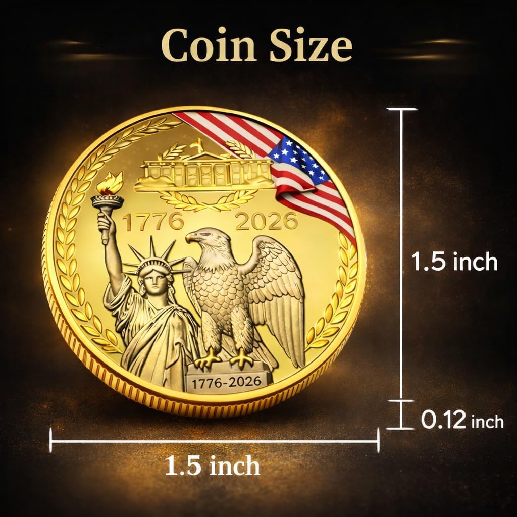 250th Anniversary USA Coin Set (1776–2026) — 4-Piece Patriotic Challenge Coins with Wooden Box & Card | America 250th Commemorative Keepsake Gift