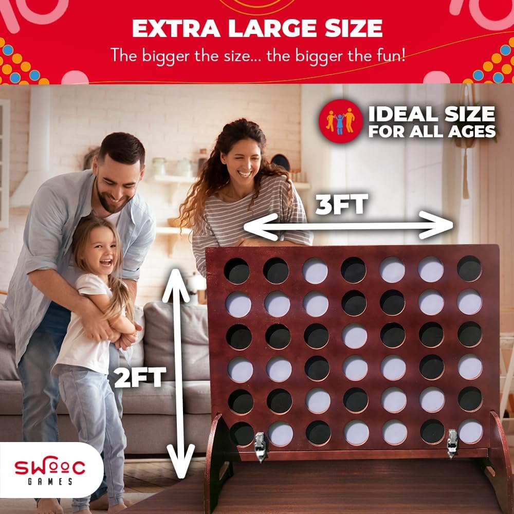 SWOOC Games premium giant four in a row game standing over 2 feet tall set up outdoors at a backyard party