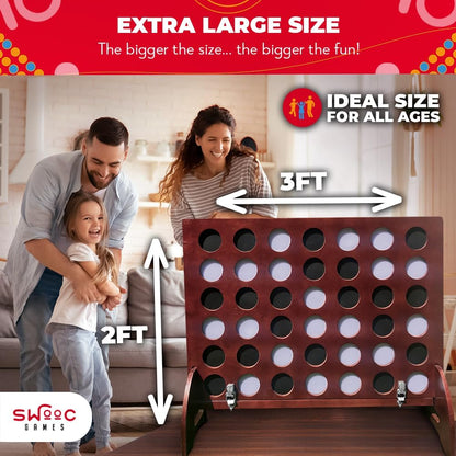 SWOOC Games premium giant four in a row game standing over 2 feet tall set up outdoors at a backyard party